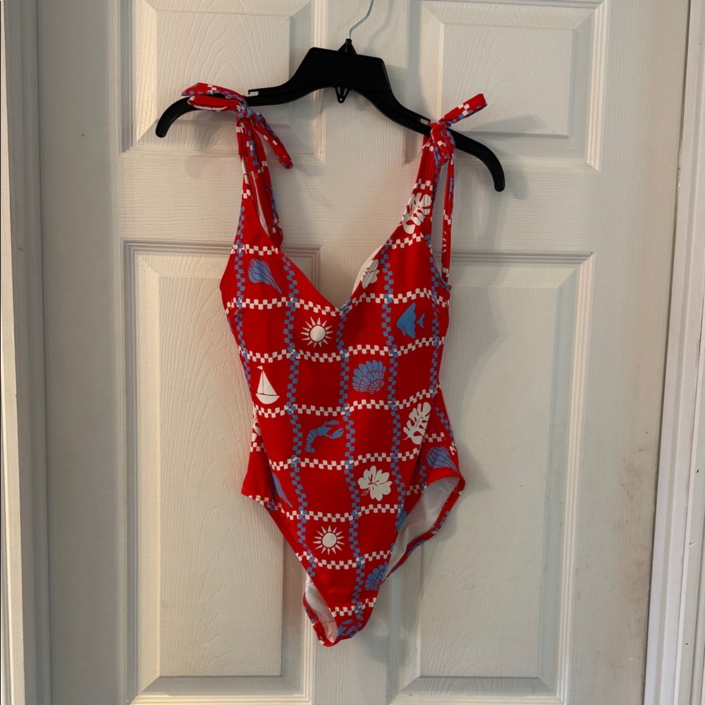 LOFT Red and Blue Patterned One Piece Swimsuit, XS